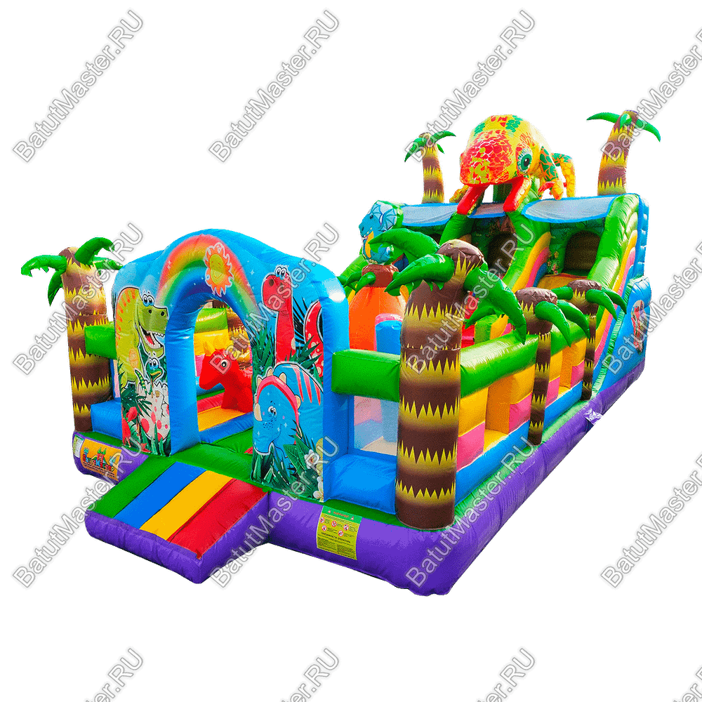 Коммерческий надувной батут "Хамелеон и динозавры" 9х5х5 м