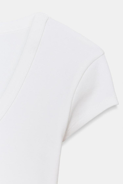 ZARA ФУТБОЛКА С ШИРОКИМ ВЫРЕЗОМ, ЖЕЛТОВАТО-БЕЛЫЙ