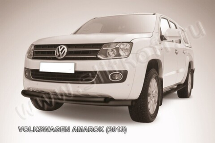 Защита переднего бампера (нержавейка) Volkswagen Amarok (2010-2016) d76+d57 радиусная (черный)