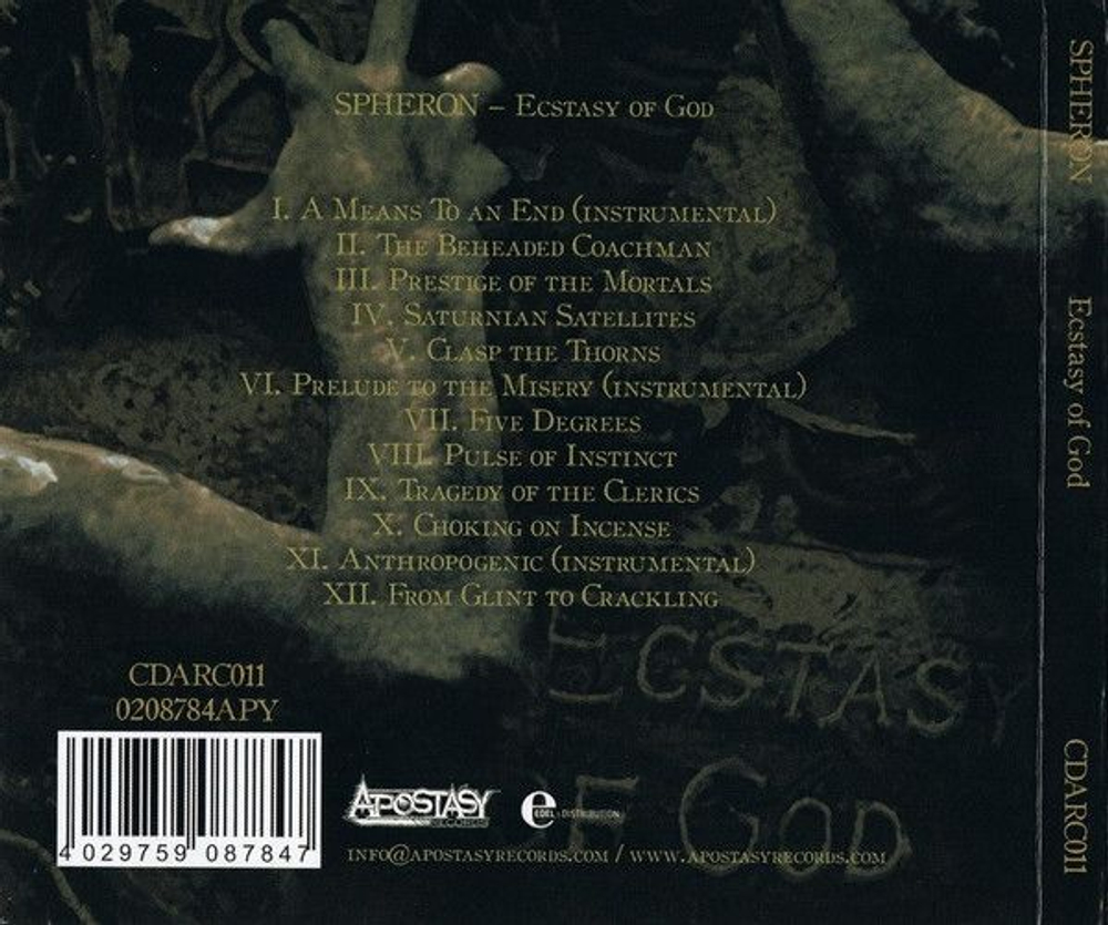 SPHERON - Ecstasy of God DIGI, музыкальный компакт диск, terchno death metal