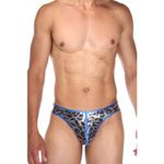 Мужские трусы тонги серые леопардовые с синей резинкой Cosmos Colors DL10_SB