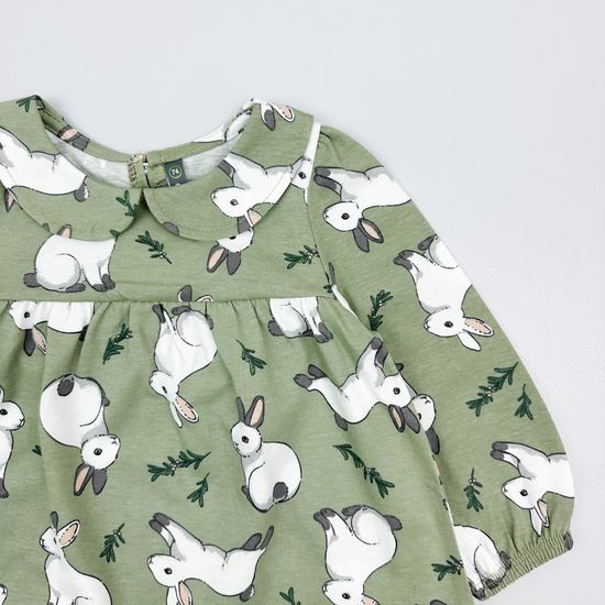 Платье хлопковое "Нежные зайчики" оливковый хаки