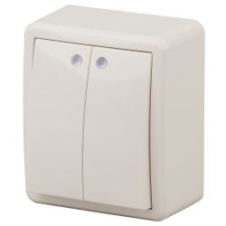 Выключатель ЭРА Эксперт 11-1205-02 двойной с подсветкой 10АХ-250В IP20 ОУ слоновая кость | Эра Эксперт