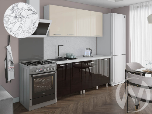 Кухня Нора 1.8м (корпус белый/ваниль; горький шоколад) 38мм мрамор итальянский