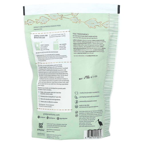 Grab Green, капсулы для стирки новорожденных, для детей 0–4 месяцев, без отдушек, 30 загрузок, 480 г (1,05 фунта)