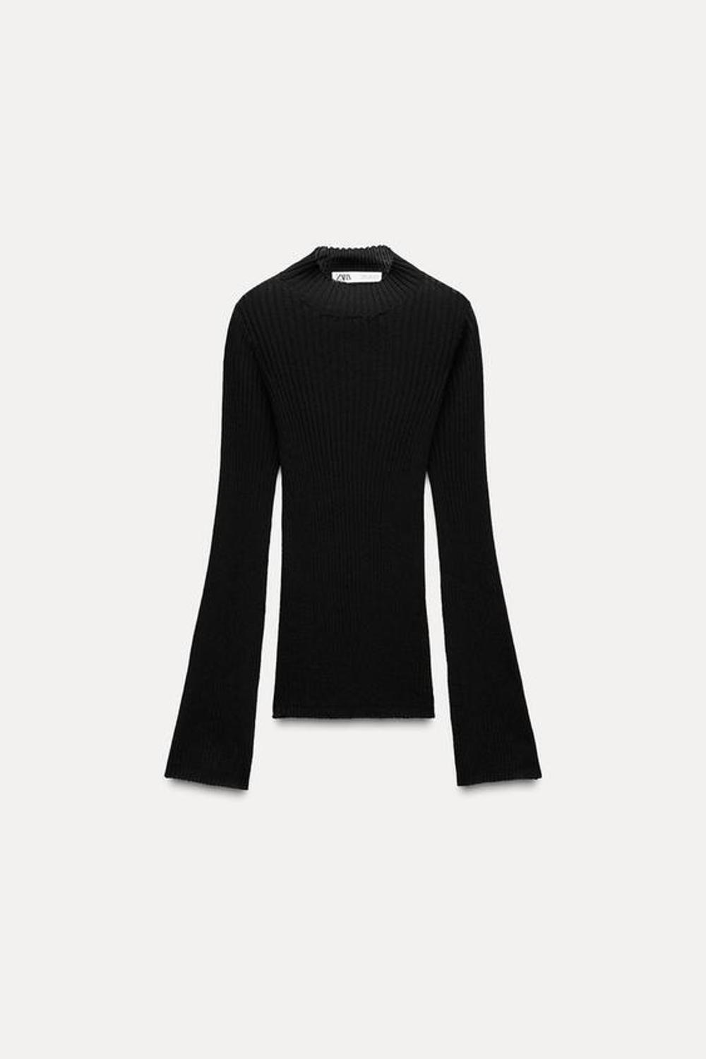 ZARA СВИТЕР ИЗ ТОНКОГО ТРИКОТАЖА В РУБЧИК, ЧЕРНЫЙ