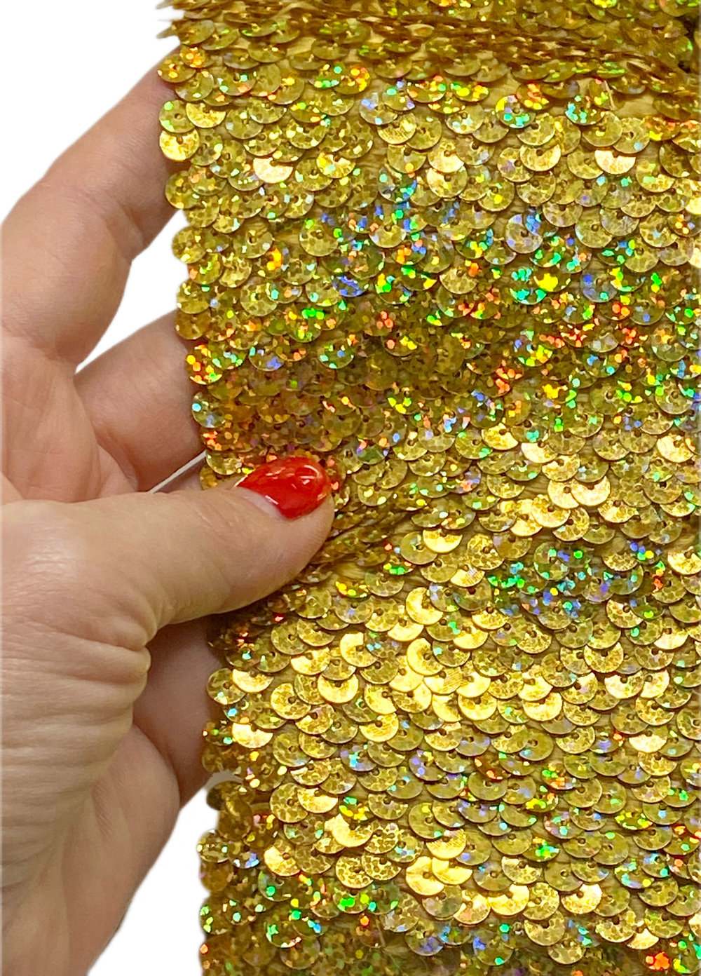 Тесьма эластичная пайетки ш-7см золото 1 м