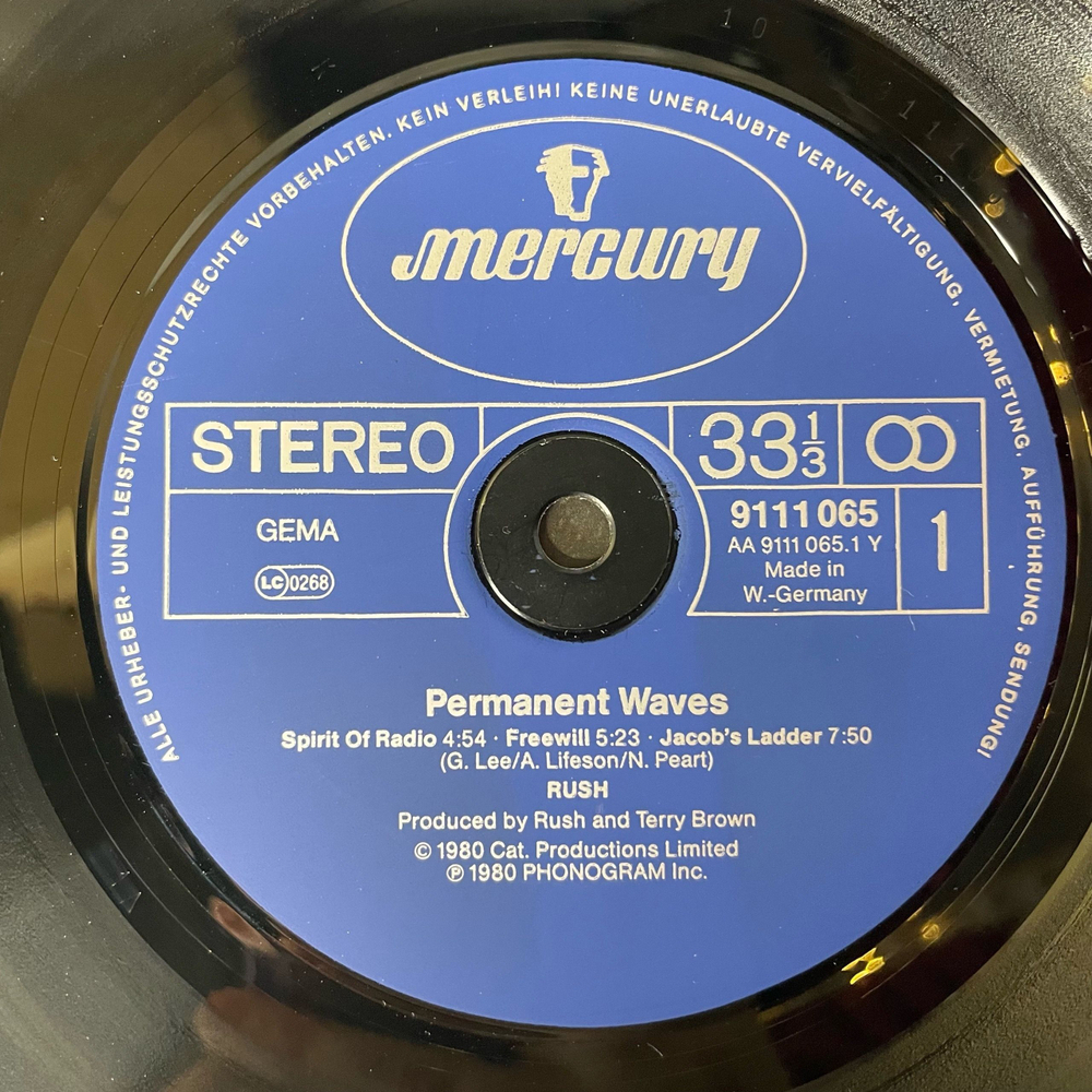 Винтажная виниловая пластинка LP Rush Permanent Waves (Германия 1980)