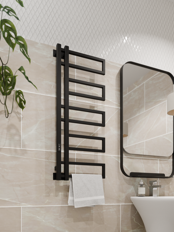 Полотенцесушитель дизайнерский Tilos черный электрический 100 х 40 / скрытый монтаж / левое подключение