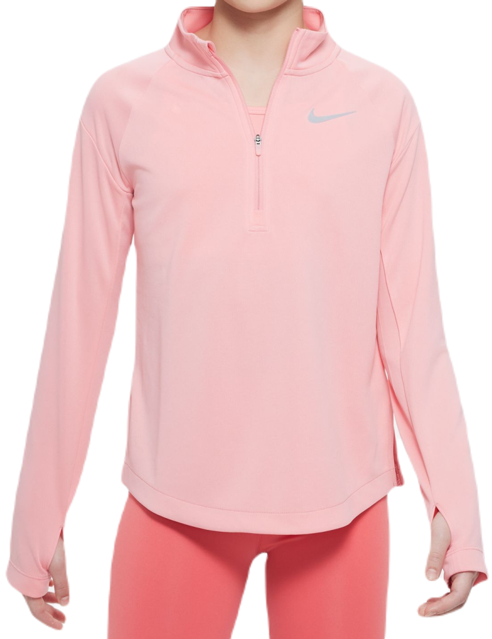 Футболка для девочки теннисная Nike Dri-Fit Long Sleeve Running Top - coral chalk/reflective silver