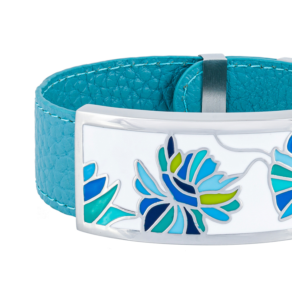 Браслет Fiore Luna на бирюзовом кожаном ремешке CB13599-4A