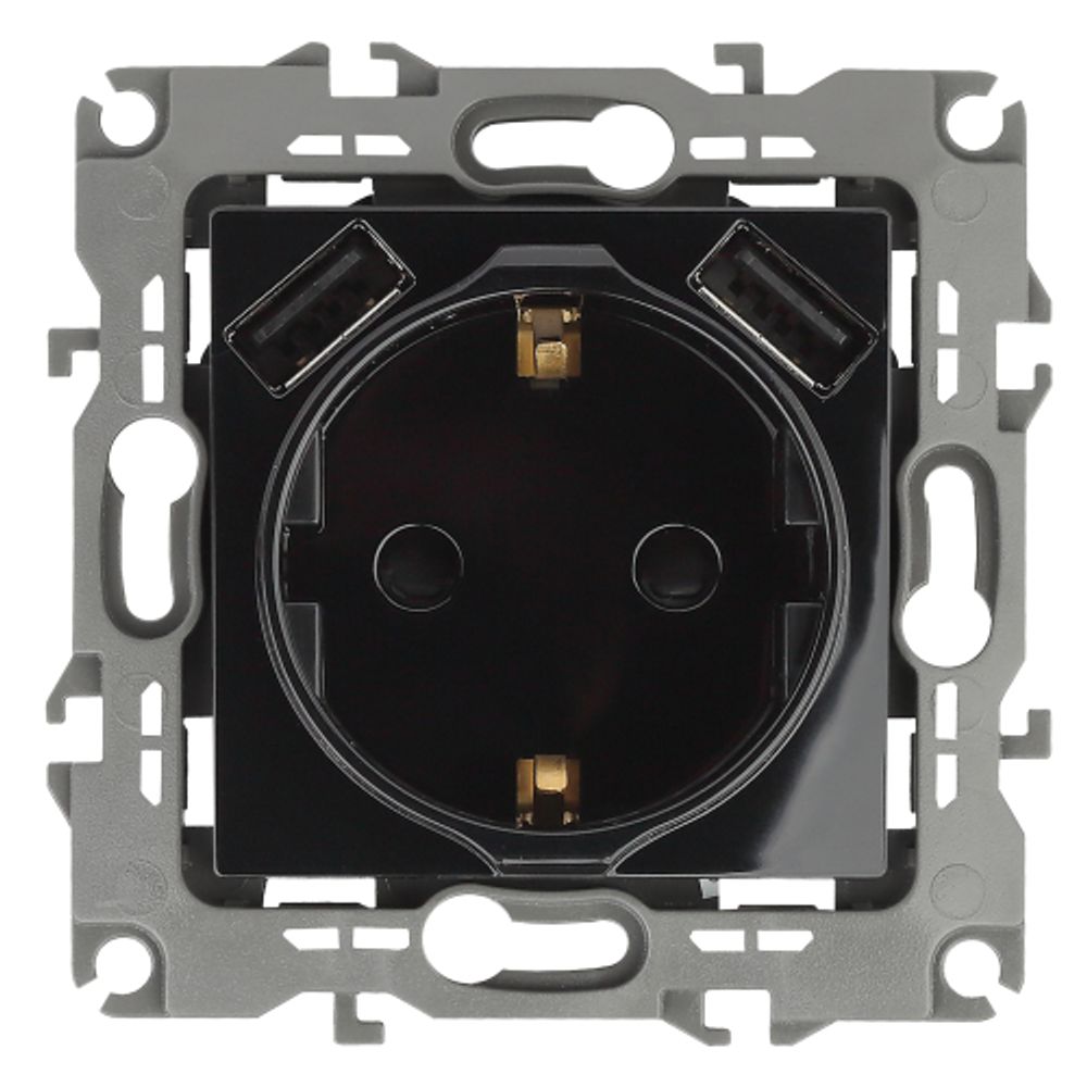 Розетка ЭРА Серия 12 12-4109-06 2P+E 16A-250В штор. с 2xUSB 5В-3А чёрный