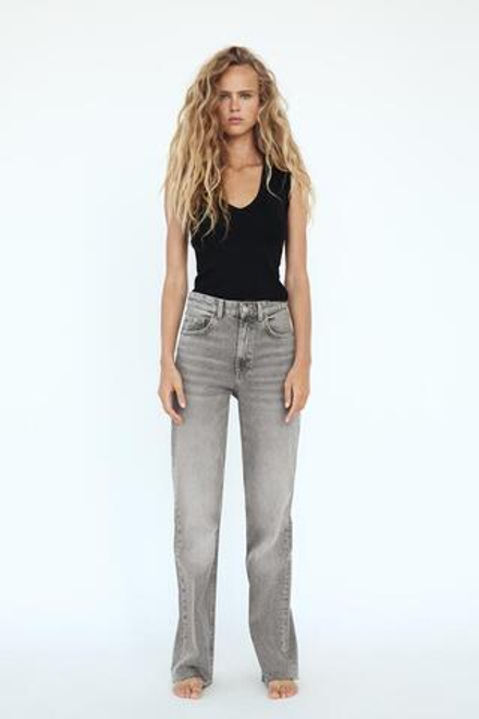 ZARA ДЖИНСЫ TRF WIDE LEG FULL LENGTH С ВЫСОКОЙ ПОСАДКОЙ, СВЕТЛО-СЕРЫЙ