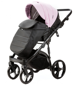Детская коляска Adamex Lanti Deluxe 2 в 1 LN-SD101 (РОЗОВ.ЗЕФИР КОЖА + ЧЕРН.КОЖА)