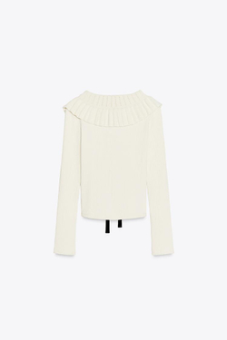 ZARA КАРДИГАН КРУПНОЙ ВЯЗКИ С ЗАВЯЗКАМИ НА ГОРЛОВИНЕ, ЖЕЛТОВАТО-БЕЛЫЙ