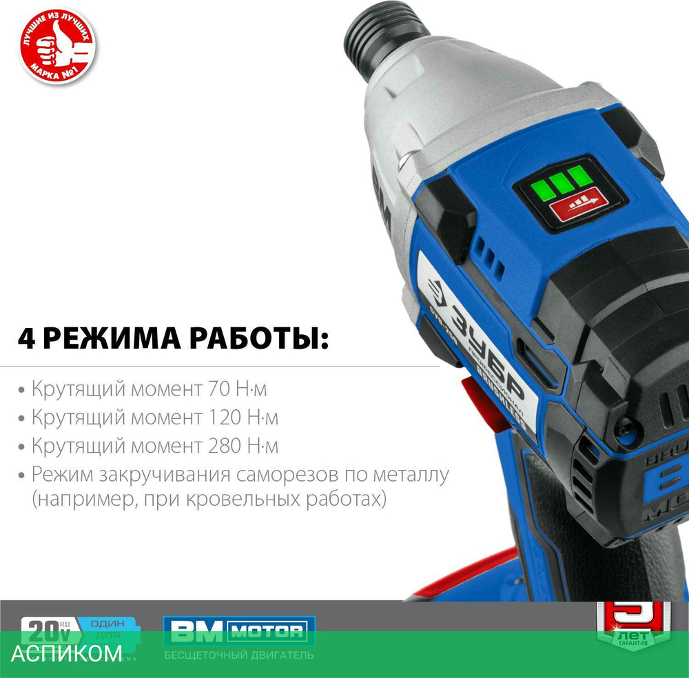 Винтоверт Зубр GVB-250-42 кейс