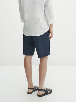 Massimo Dutti 100% льняные шорты-бермуды, черный