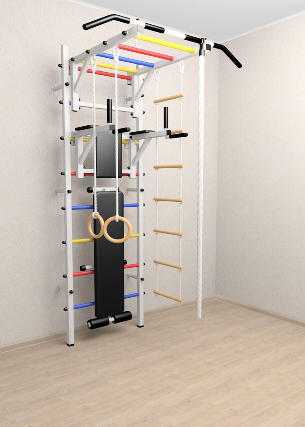 Шведская стенка Sv Sport 525 (Турник рукоход/Брусья/Скамья/Канат/Kольца/Лестница)