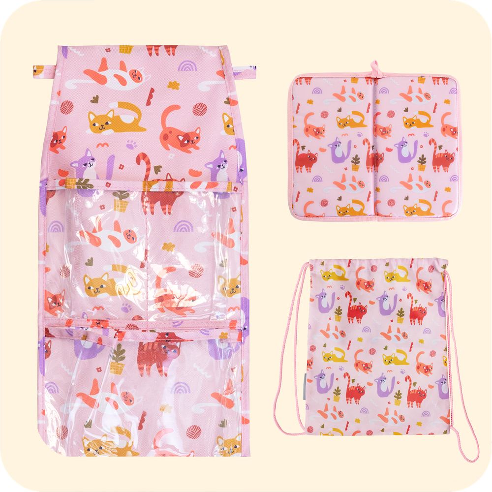 Набор для детского сада: кармашек, коврик, мешок. Котики принт