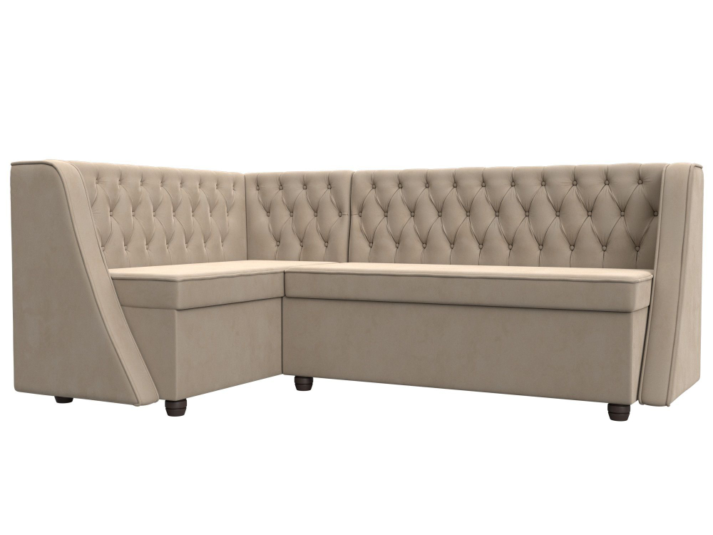 Диван кухонный угловой Лофт левый угол, Бежевый\Бежевый, Велюр, 104585L