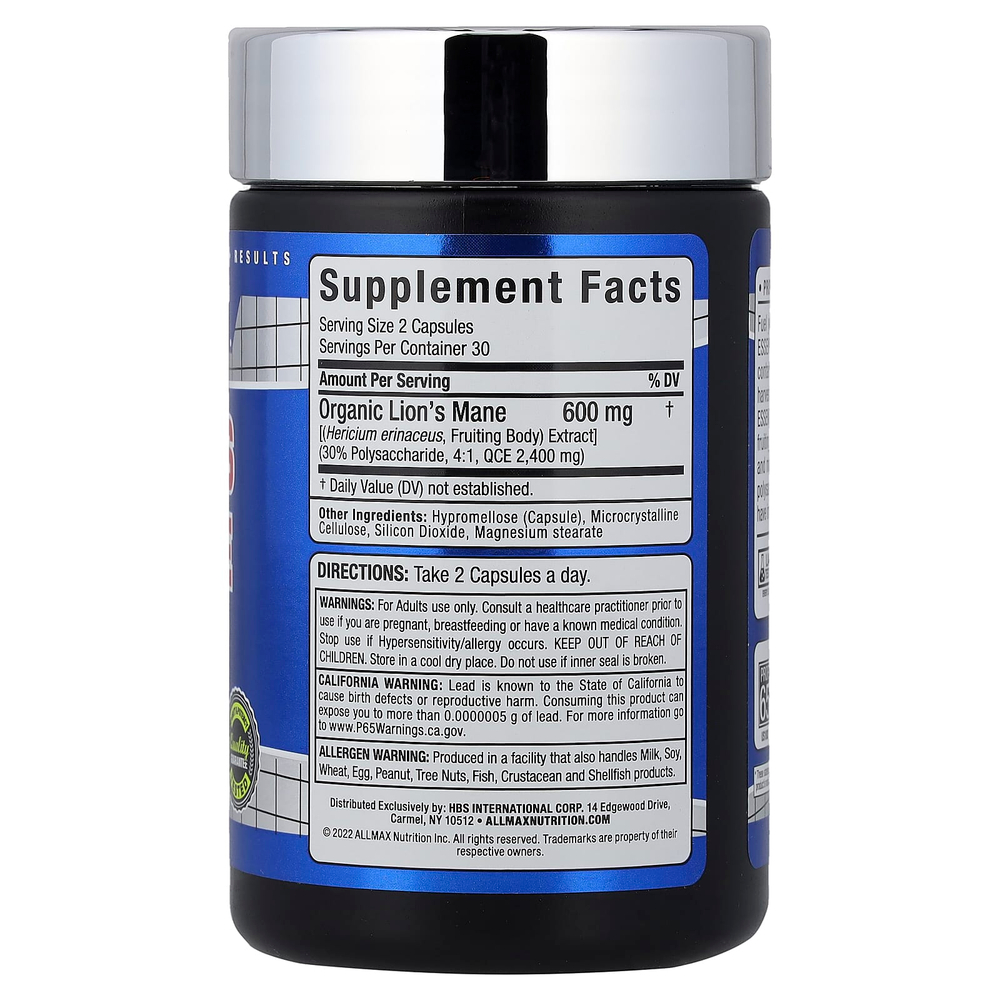 ALLMAX, Essentials, ежовик гребенчатый, 60 вегетарианских капсул (300 мг в 1 капсуле)