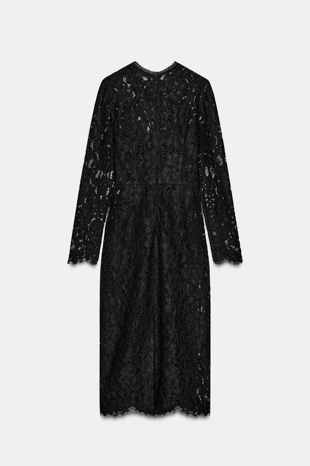 ZARA ПЛАТЬЕ МИДИ С КРУЖЕВОМ — ZW COLLECTION LIMITED EDITION, ЧЕРНЫЙ