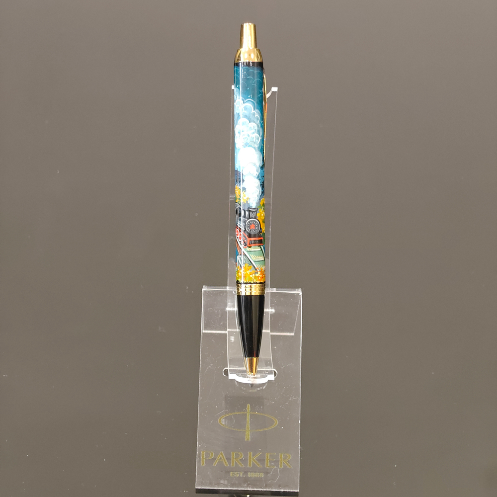 Ручка "Паровоз. Подарок железнодорожнику" с ручной росписью Палех