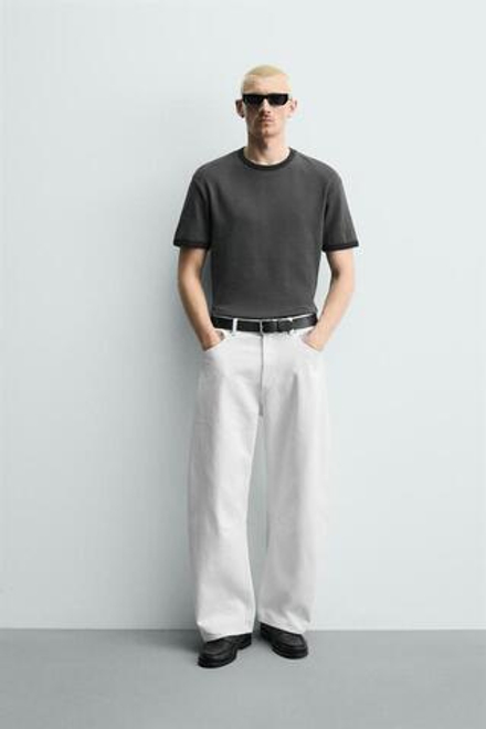 ZARA БРЮКИ BARREL FIT, БЕЛЫЙ