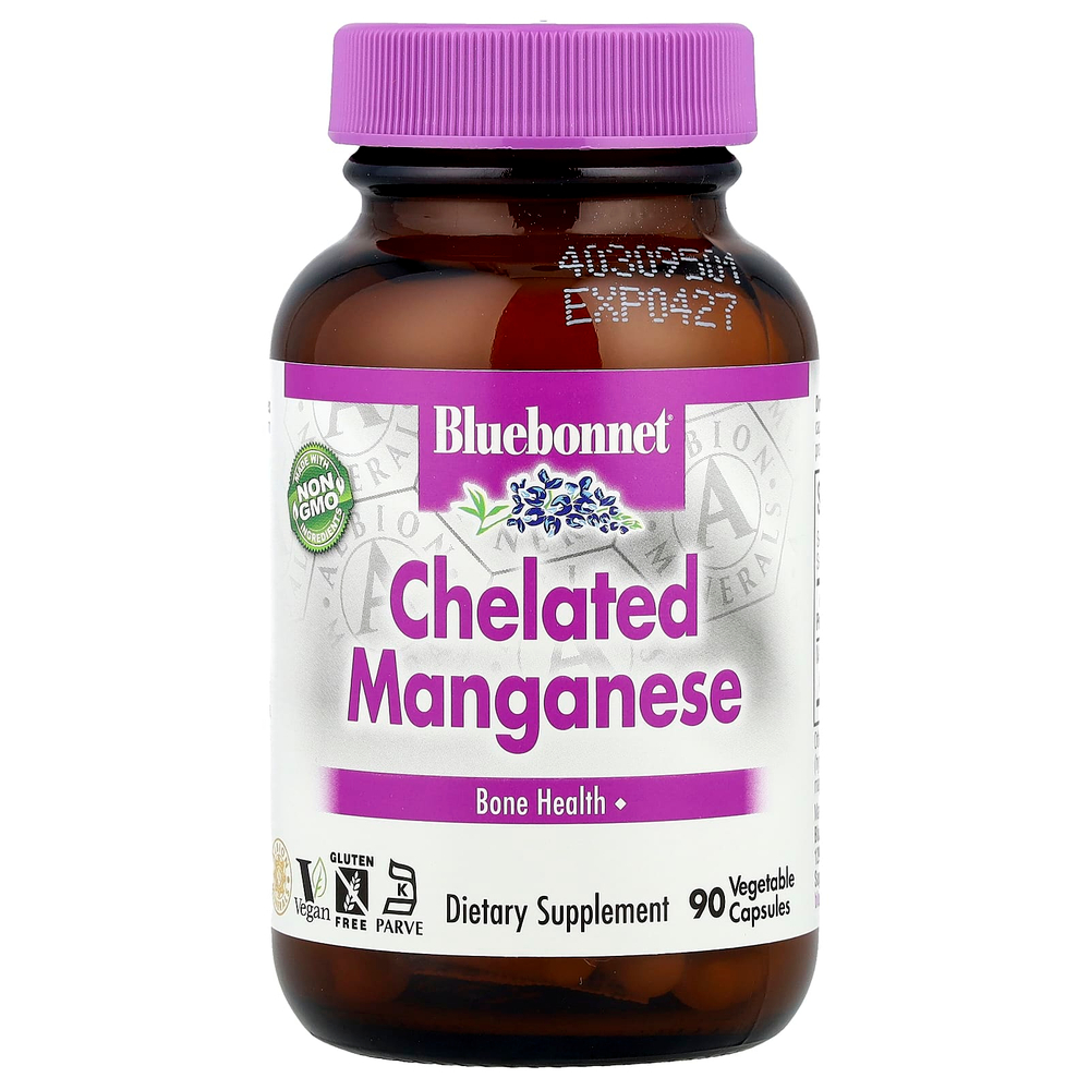 Bluebonnet Nutrition, хелатный марганец, 10 мг, 90 растительных капсул