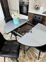 Круглый стеклянный раздвижной стол и стулья "ГУЧИ" черный