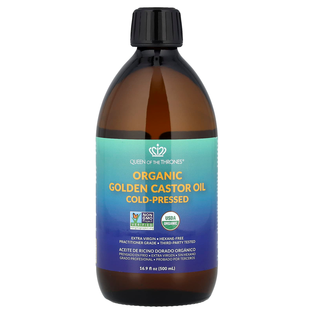 Queen of the Thrones, Органическое золотое касторовое масло холодного отжима, 500 мл (16,9 жидк. Унции)