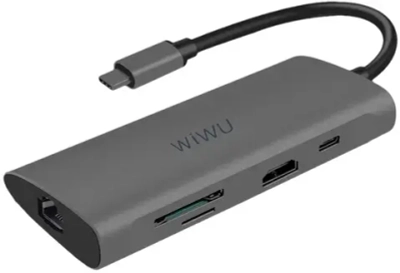 Адаптер Wiwu Alpha USB-C 8 в 1 на USB 3.0/Type-C/SD/Micro SD/HDMI/RJ45 (A831HRT) (Gray)