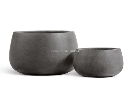 Кашпо TREEZ Effectory - Beton - Низкая чаша - Тёмно-серый бетон