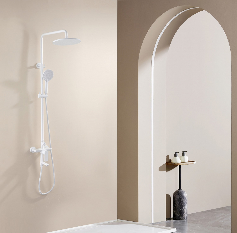 Душевая стойка ABBER Weiss Insel AF8016FWL с изливом, белая матовая