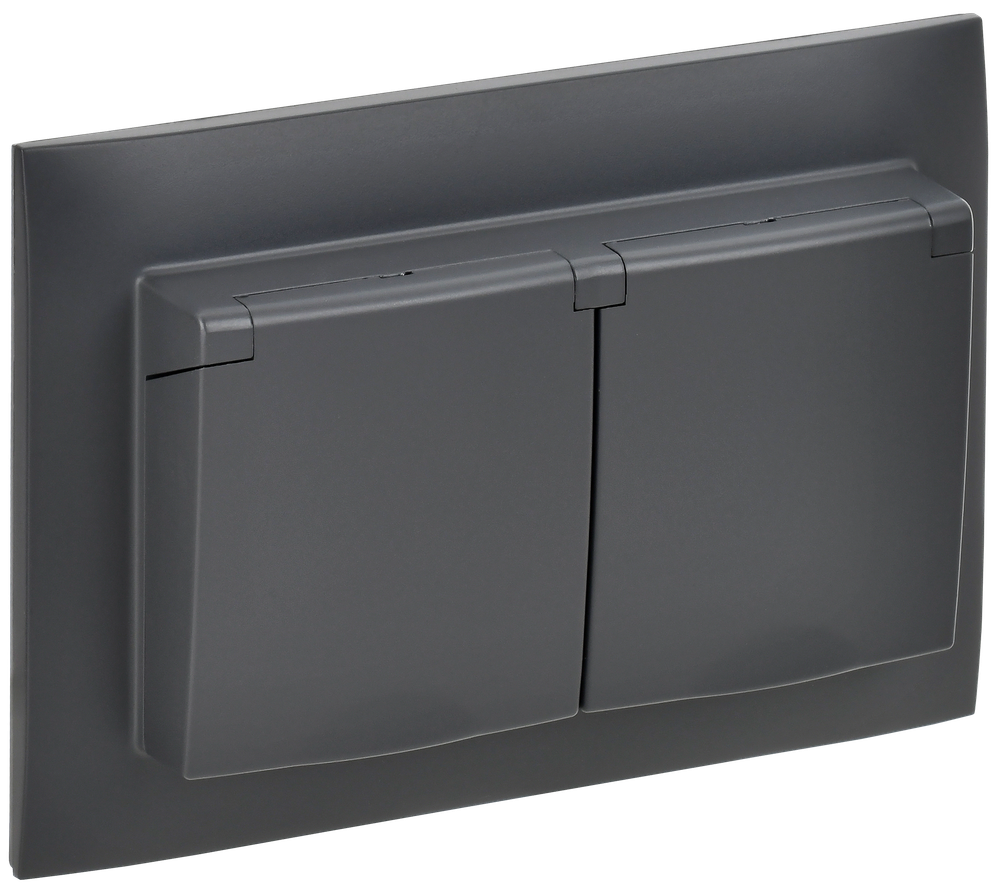SKANDY Розетка 2-местная и крышкой 16А в сборе IP44 SK-R12T титан IEK