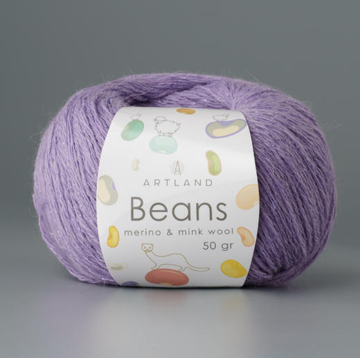 Пряжа "Beans", 5% шёлк, 20% мериносовая шерсть, 30% нейлон, 45% норка, 50гр-240м, (1уп=5шт), сирень