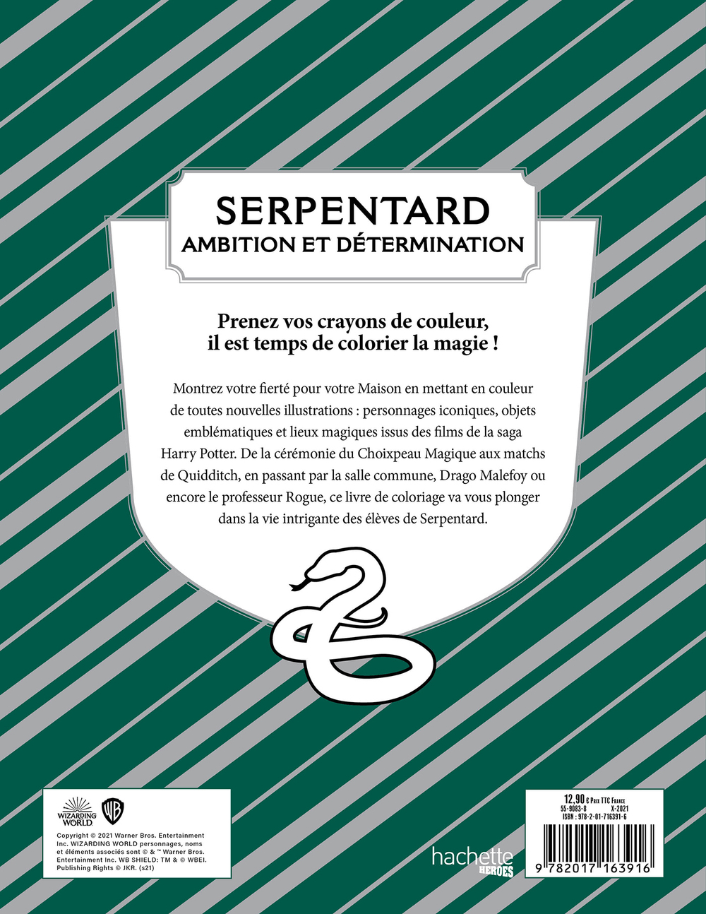 Hachette/ раскраска по номерам/ Harry Potter - Serpentard - le livre de coloriage officiel