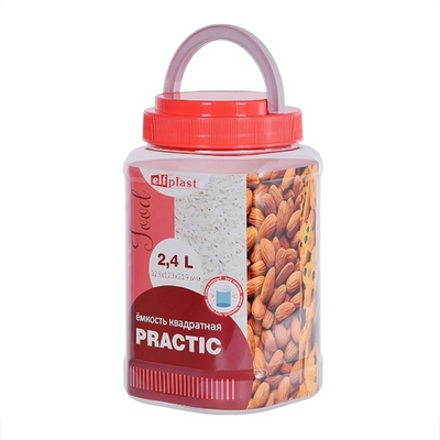 Ёмкость "Practic" квадратная с ручкой 2,4 л 123х123х219 цвет в ассортименте