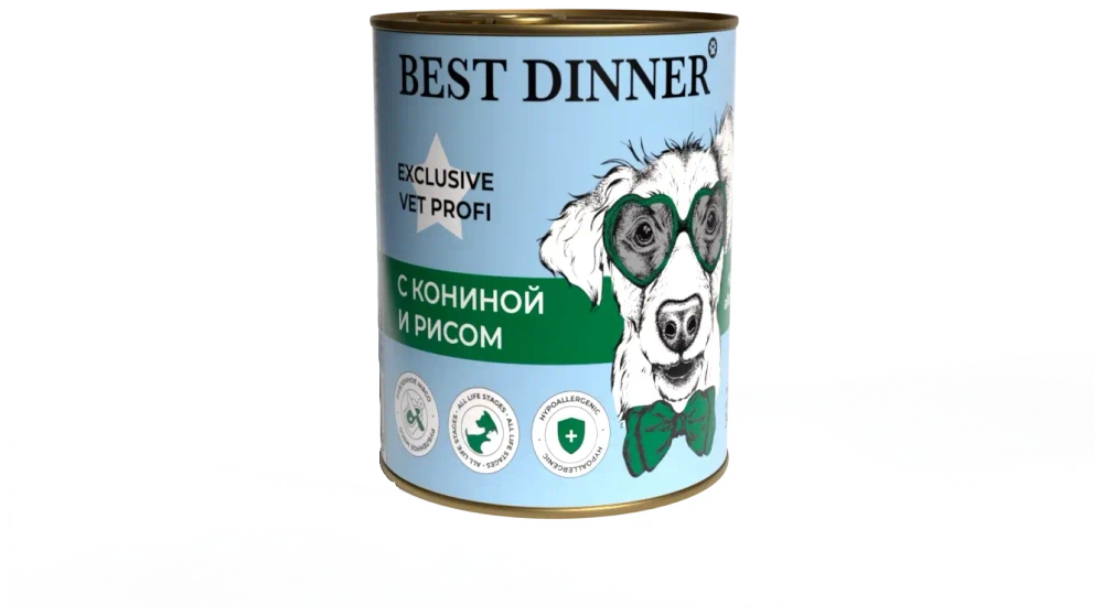 BEST DINNER (Бест Динер) Exclusive Vet Profi Консервы для собак для профилактики пищевой аллергии Hypoallergenic, С кониной и рисом, 340 г
