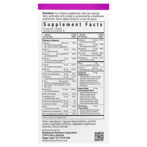Bluebonnet Nutrition, MaxiONE®, без железа, 90 растительных капсул