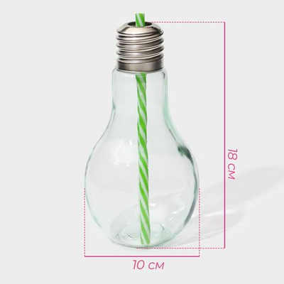 Бокал стеклянный для коктейля Доляна «Лампочка», 500 мл, с трубочкой, откручивающаяся крышка