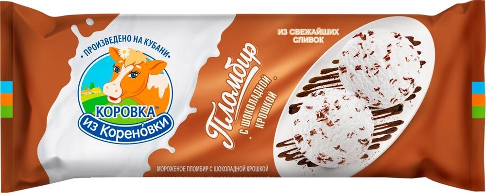 Мороженое Коровка из Кореновки, пломбир с шоколадной крошкой, 400 гр
