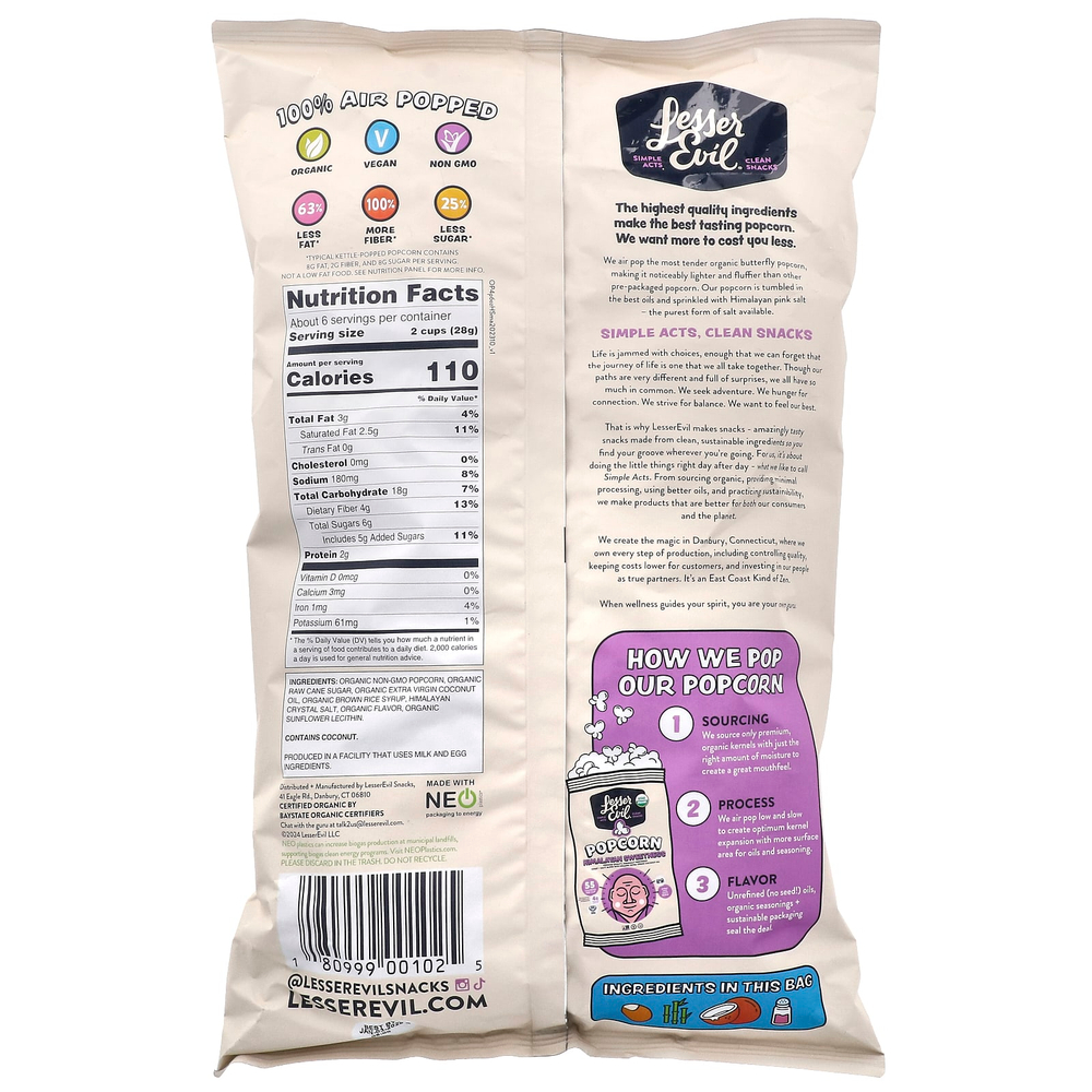LesserEvil, Попкорн, гималайская сладость, 181 г (6,4 унции)