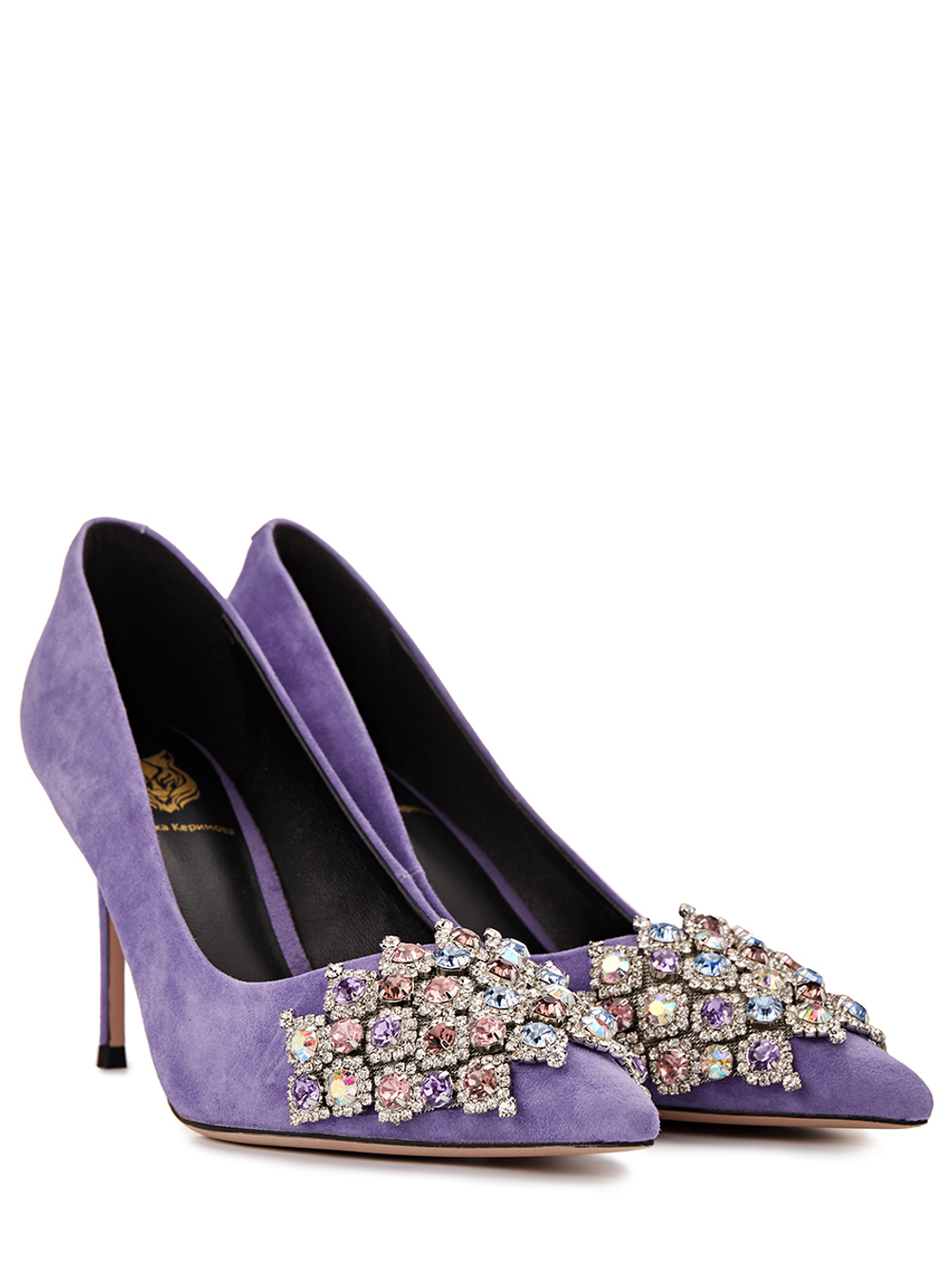 Женские замшевые сиреневые туфли с камнями