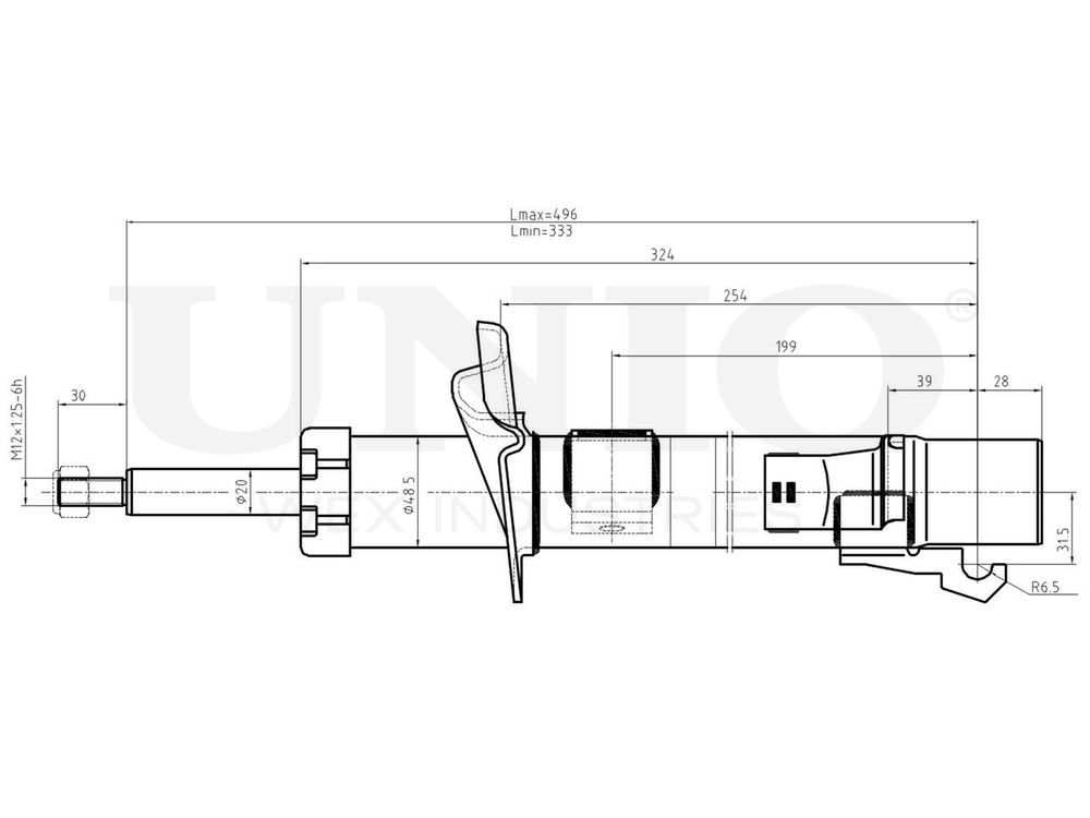 Амортизатор газовый передней подвески левый UNIO SAB-10154