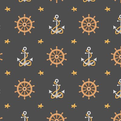 Штурвал и якорь пиратского корабля на темном фоне