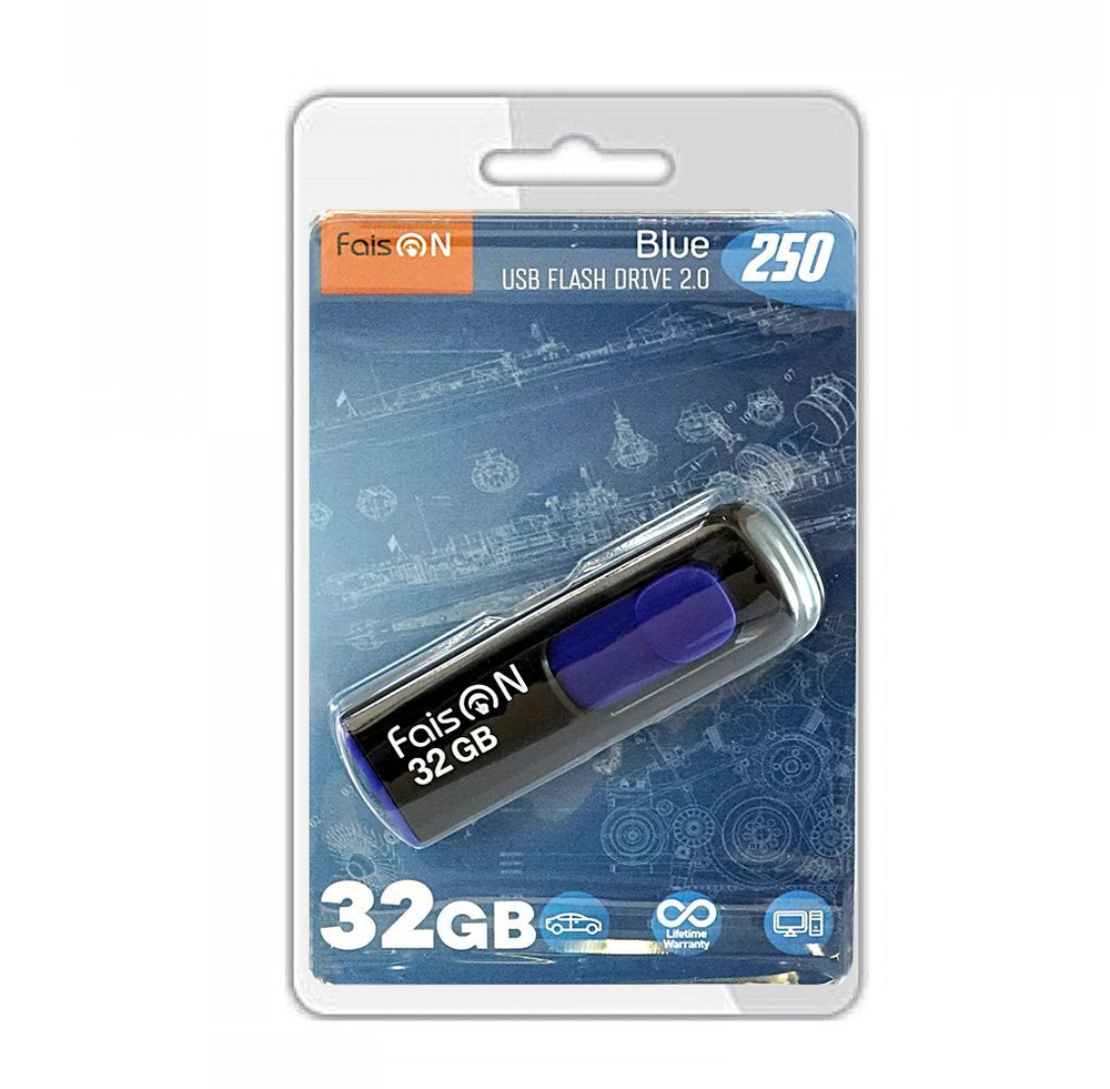 USB Флешка 32GB Faison 250, USB 2.0, чернo-синяя