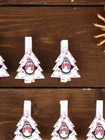 Набор новогоднего декора на прищепке, 6 шт. "Елочки с пингвинами"