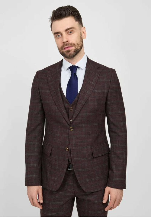 Мужской классический костюм тройка (бордовый) В6