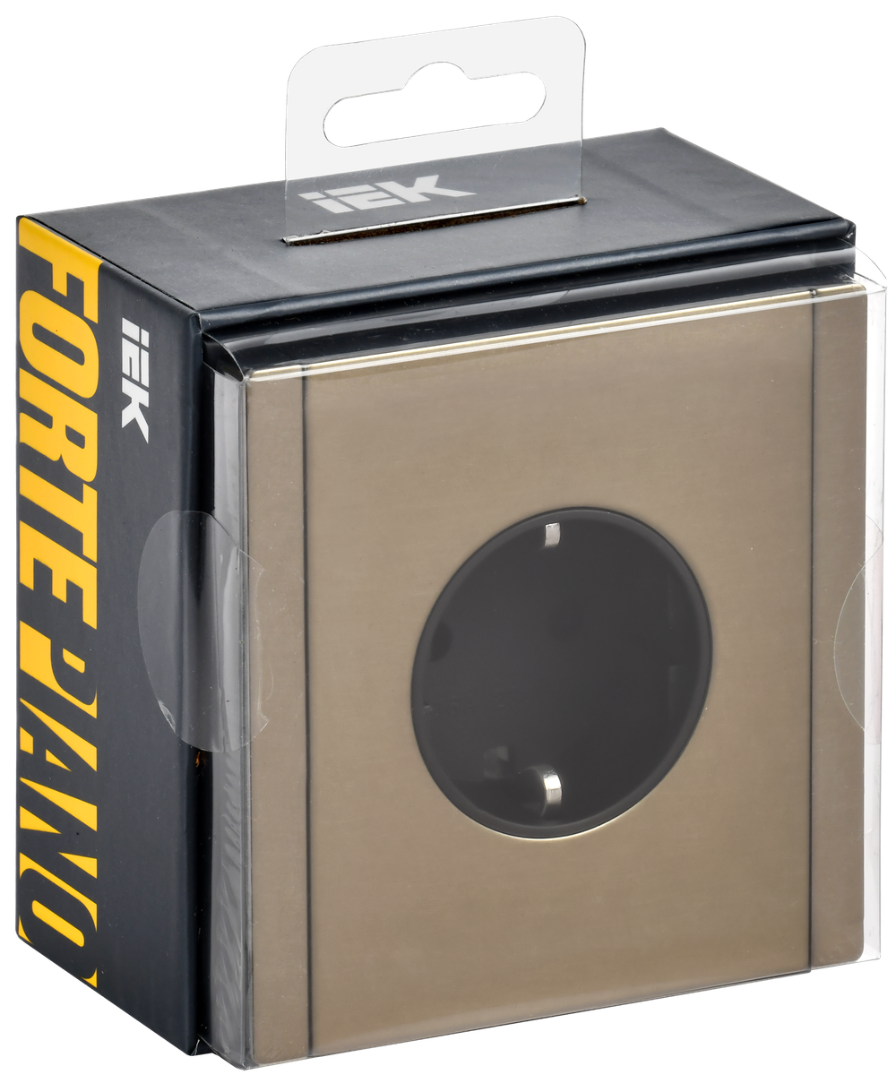 FORTE&PIANO Розетка 1-местная с заземлением с защитными шторками винтовое крепление 16А FP615M металл шампань IEK